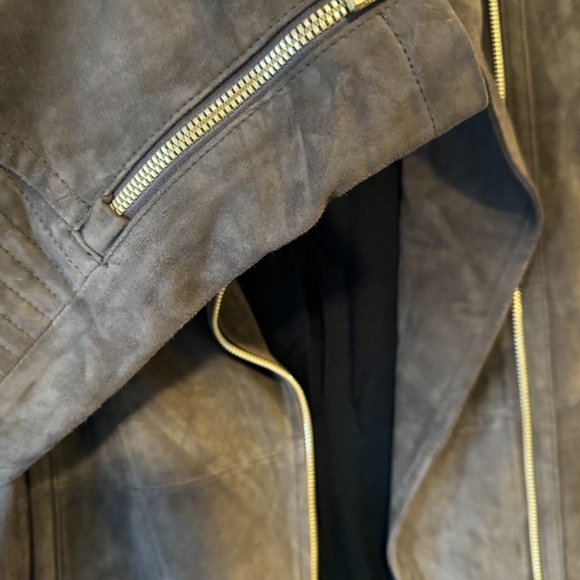 Athleta Helena Suede Moto Jacket Women Genuine Leather Coat Brown Size S - Picture 7 of 8